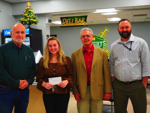 JLCNR President Lynn Hunneyman,  New Teacher Scholarship Winner from Copenhagen: Olivia Carroll, Rick Morris and 
John Cain, President of the Copenhagen Teachers