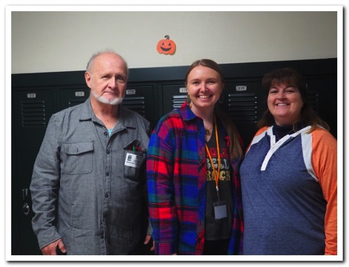 Alex Davis a junior senior high math teacher, and Kelly Hawksley, President of the Beaver River Teachers Association with President Hunneyman (L)